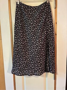 Full Tilt Black Midi Skirt with White Floral Print NWT